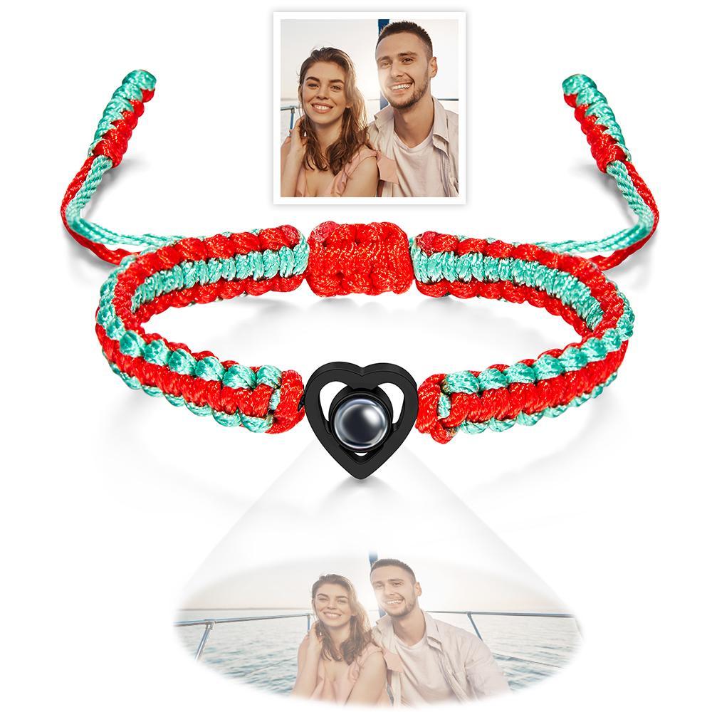 Custom Projection Photo Bracelet Weave Heart-shaped Commemorate Gifts - yournamenecklaceuk