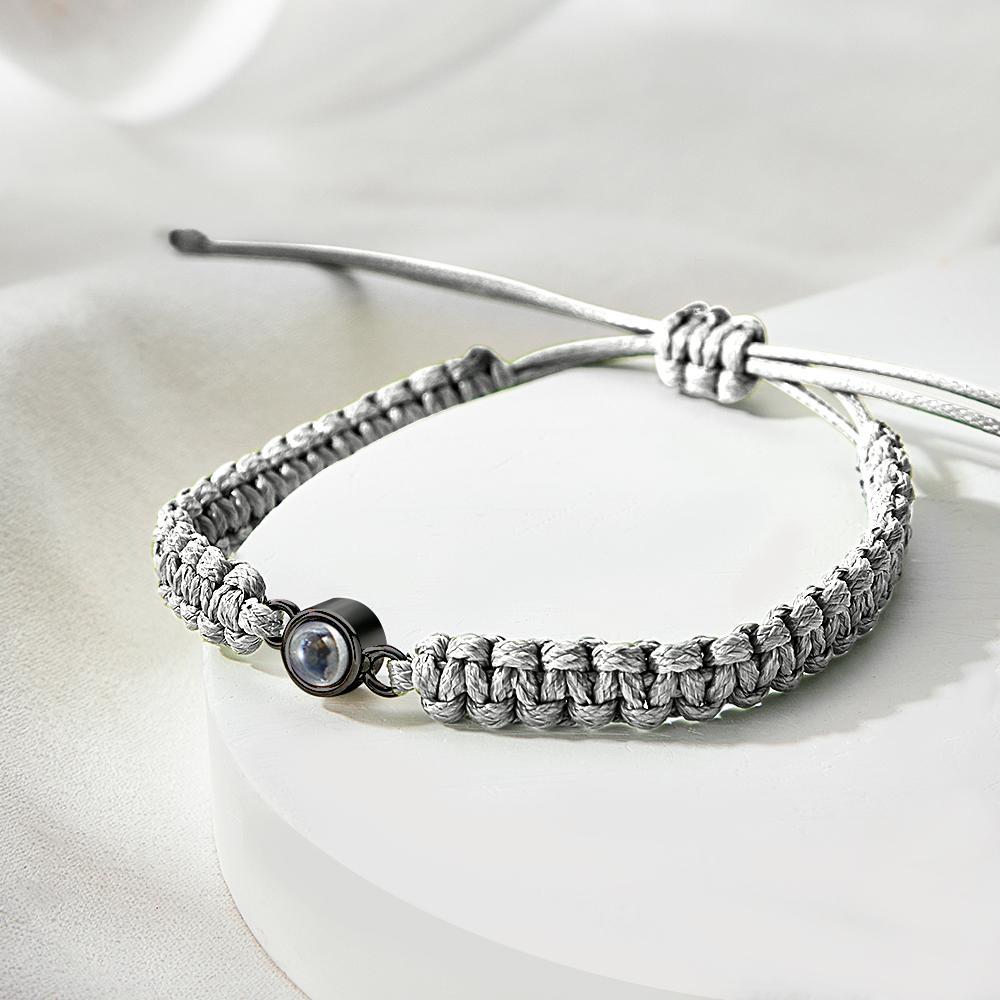 Personalized Braided Photo Projection Bracelet Fishtail Rope Men's Bracelet Hand Braided Bracelet Father's Day Gift for Men - yournamenecklaceuk