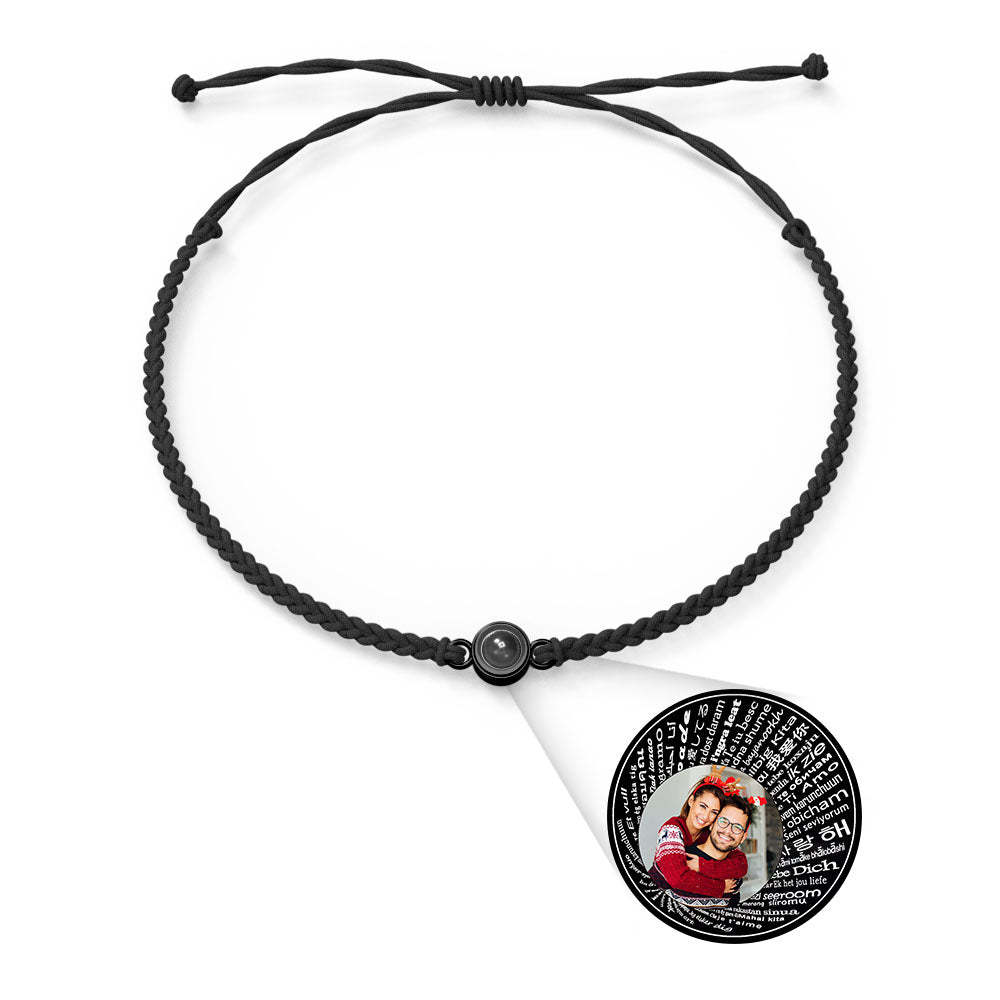Personalized Photo Projection Charm Bracelet Multiple Colors Styles I love you in 100 languages Minimalist Photo Jewelry Birthday Gift for Her - yournamenecklaceuk