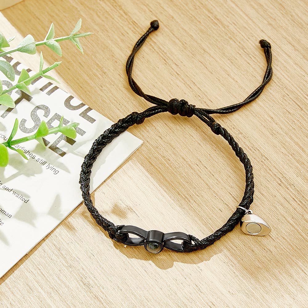 Custom Photo Projection Bracelet Woven Heart Magnetic Bracelet Gift for Couple - yournamenecklaceuk