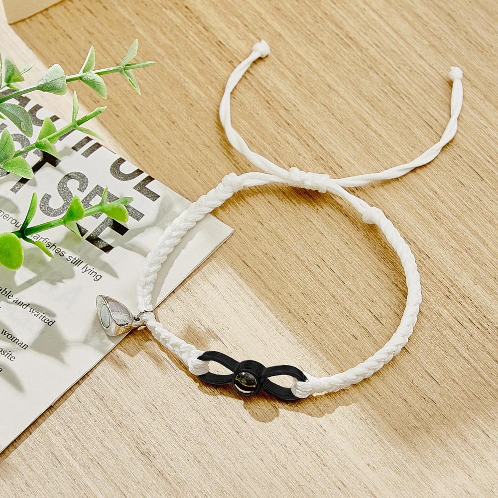 Custom Photo Projection Bracelet Woven Heart Magnetic Bracelet Gift for Couple - yournamenecklaceuk