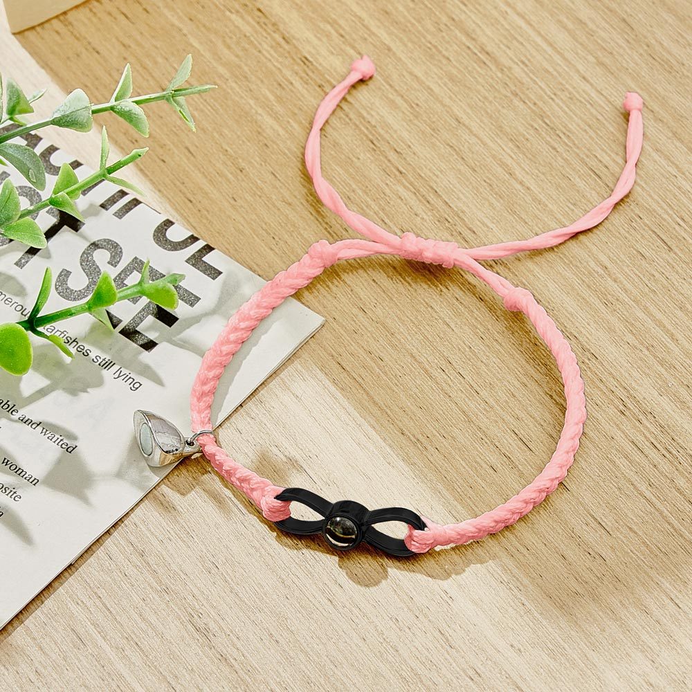 Custom Photo Projection Bracelet Woven Heart Magnetic Bracelet Gift for Couple - yournamenecklaceuk