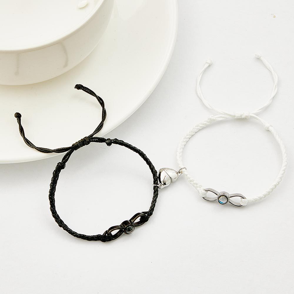 Custom Photo Projection Bracelet Woven Heart Magnetic Bracelet Gift for Couple - yournamenecklaceuk