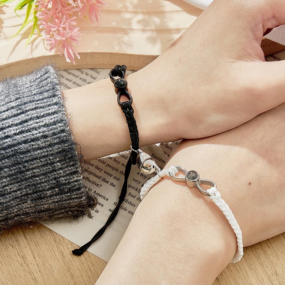 Custom Photo Projection Bracelet Woven Heart Magnetic Bracelet Gift for Couple - yournamenecklaceuk