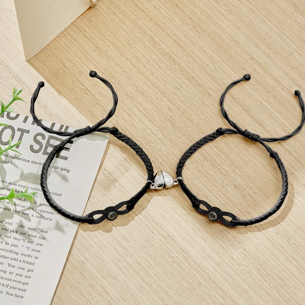 Custom Photo Projection Bracelet Woven Heart Magnetic Bracelet Gift for Couple - yournamenecklaceuk
