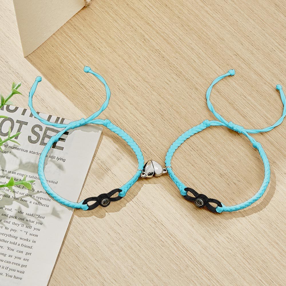 Custom Photo Projection Bracelet Woven Heart Magnetic Bracelet Gift for Couple - yournamenecklaceuk
