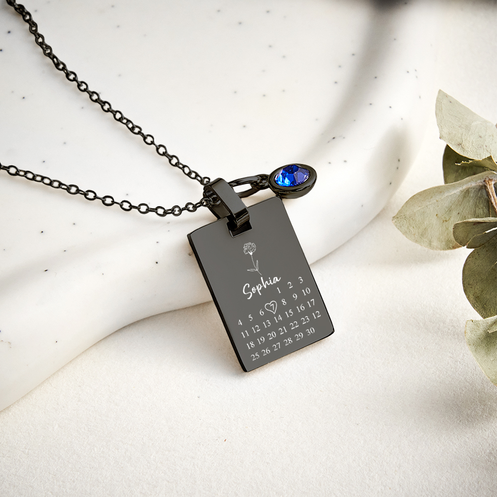 Custom Date & Birthstone Anniversary Necklace Personalized Calendar & Birthstone Necklace Birthday Gift for Her -  NameNecklaceUK