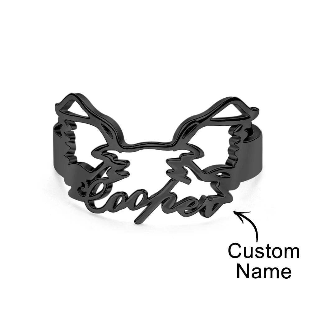 Custom Pet Silhouette Name Ring Cute Dog Cat Ear Modeling Jewelry Gift for Pet Lover - yournamenecklaceuk