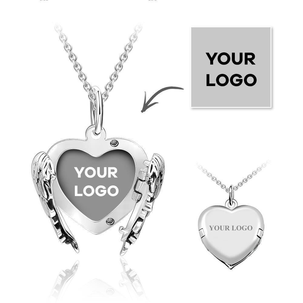 Engravable Photo Locket Necklace with Heart Angel Wings Memorial - yournamencklaceuk