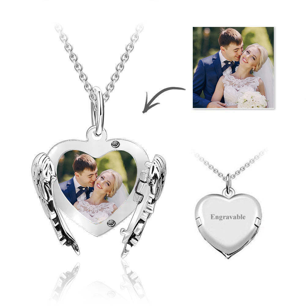 Custom Photo Necklace Personalized Angel Wing Necklace Unique Wedding Gift for Couple - yournamenecklaceuk