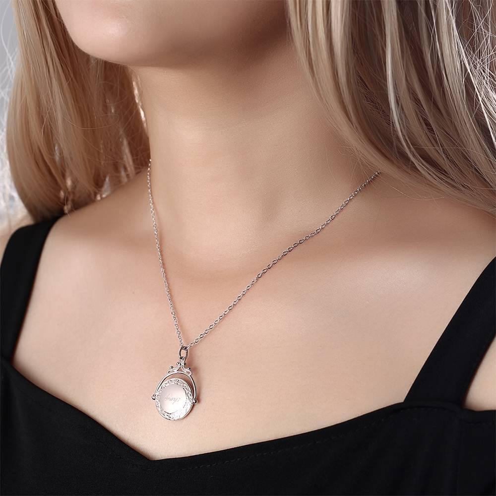 Vintage Embossed Mirror Photo Necklace Platinum Plated - yournamencklaceuk