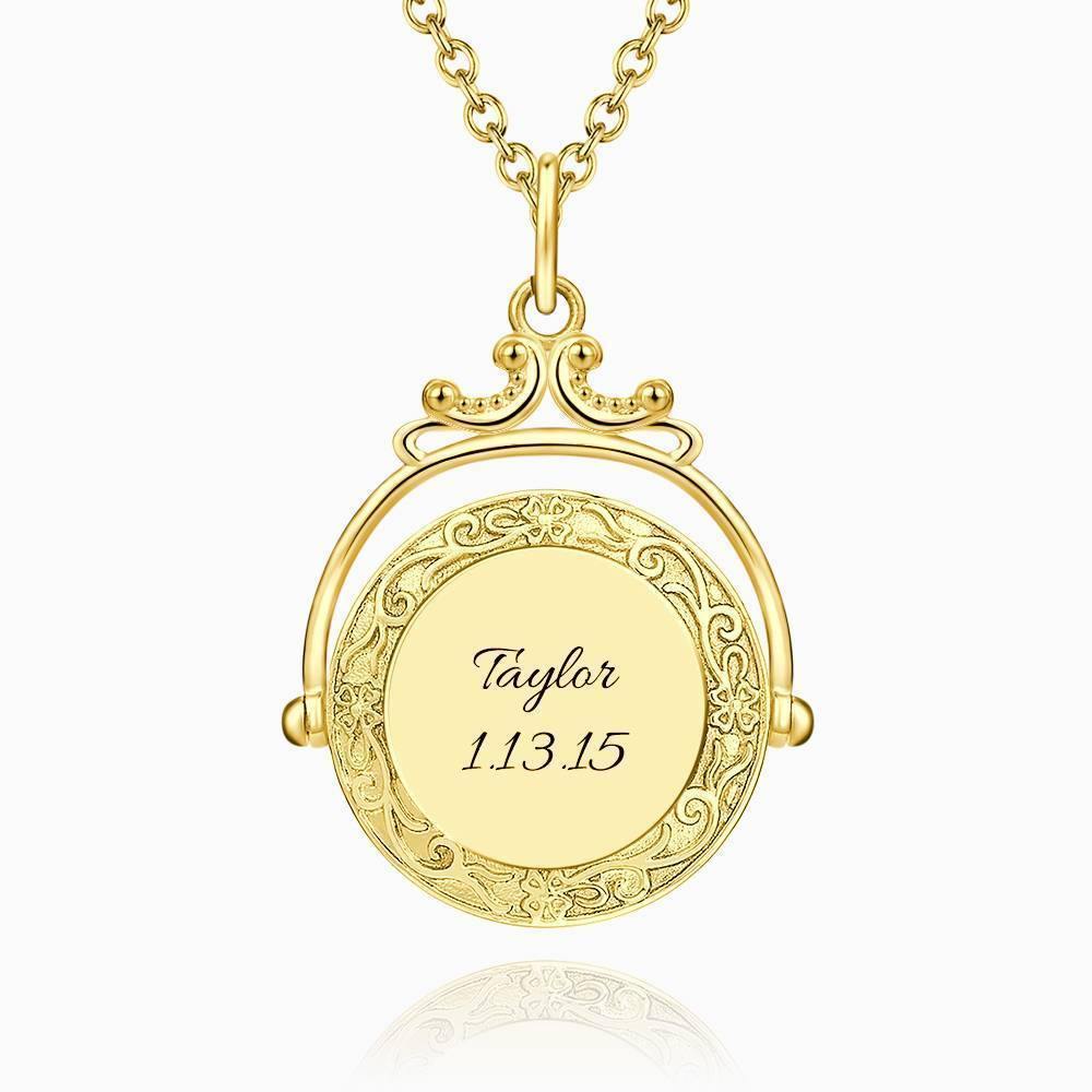 Vintage Embossed Mirror Photo Necklace 14k Gold Plated - yournamencklaceuk