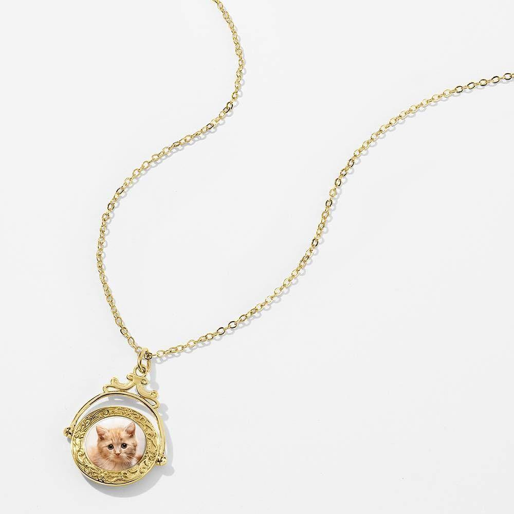 Vintage Embossed Mirror Photo Necklace 14k Gold Plated - yournamencklaceuk