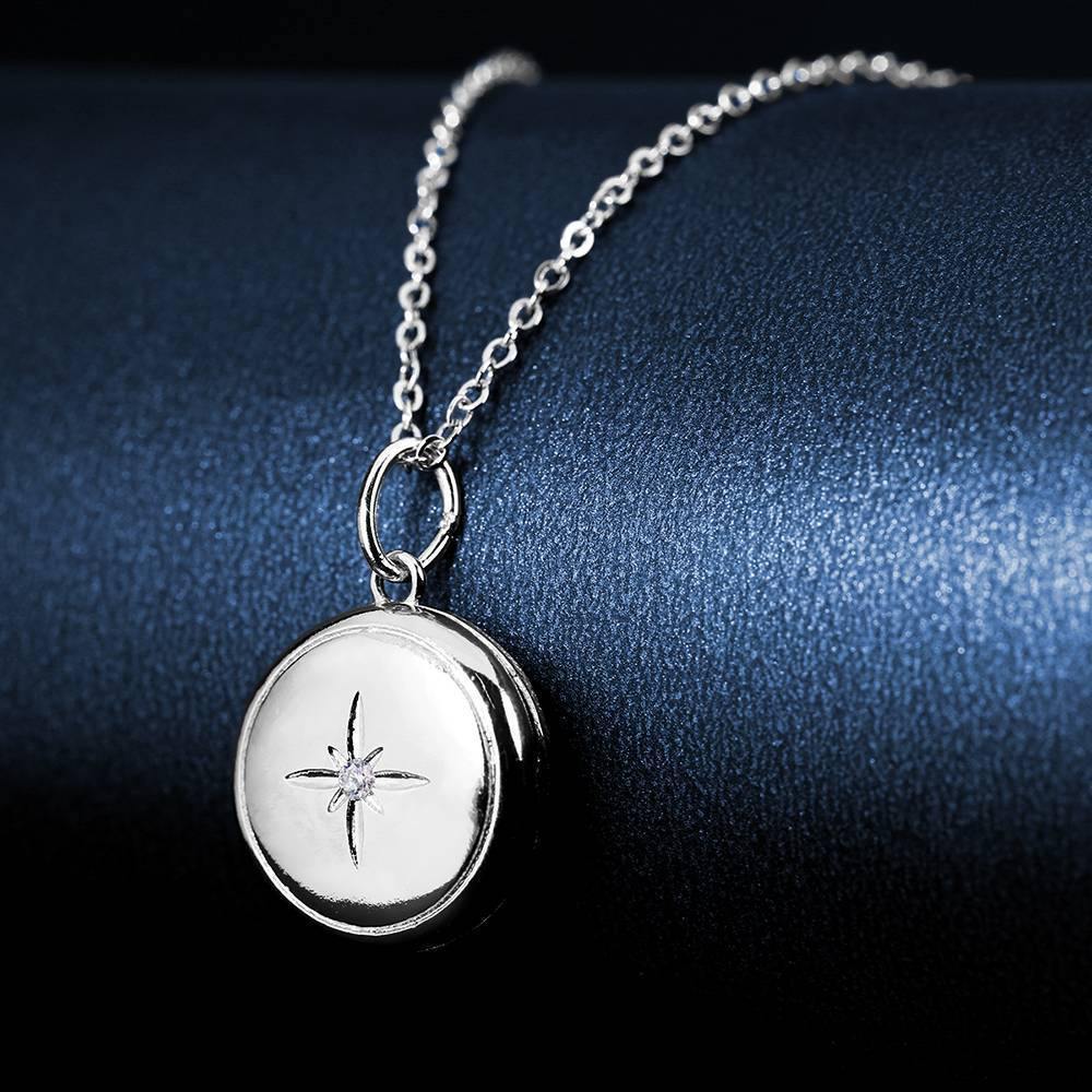 Star Printing Photo Locket Necklace Platinum Plated - yournamencklaceuk