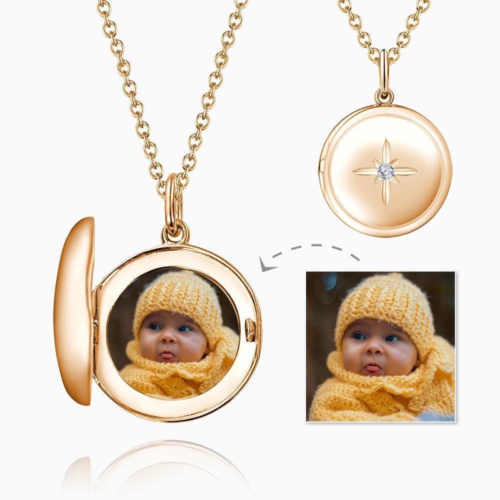 Star Printing Photo Locket Necklace Rose Gold Plated - yournamencklaceuk