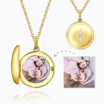 Star Printing Photo Locket Necklace 14k Gold Plated - yournamencklaceuk