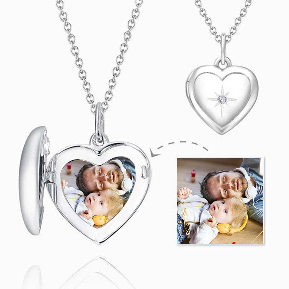 Star Printing Photo Locket Necklace Platinum Plated Gift for Dad - yournamenecklaceuk