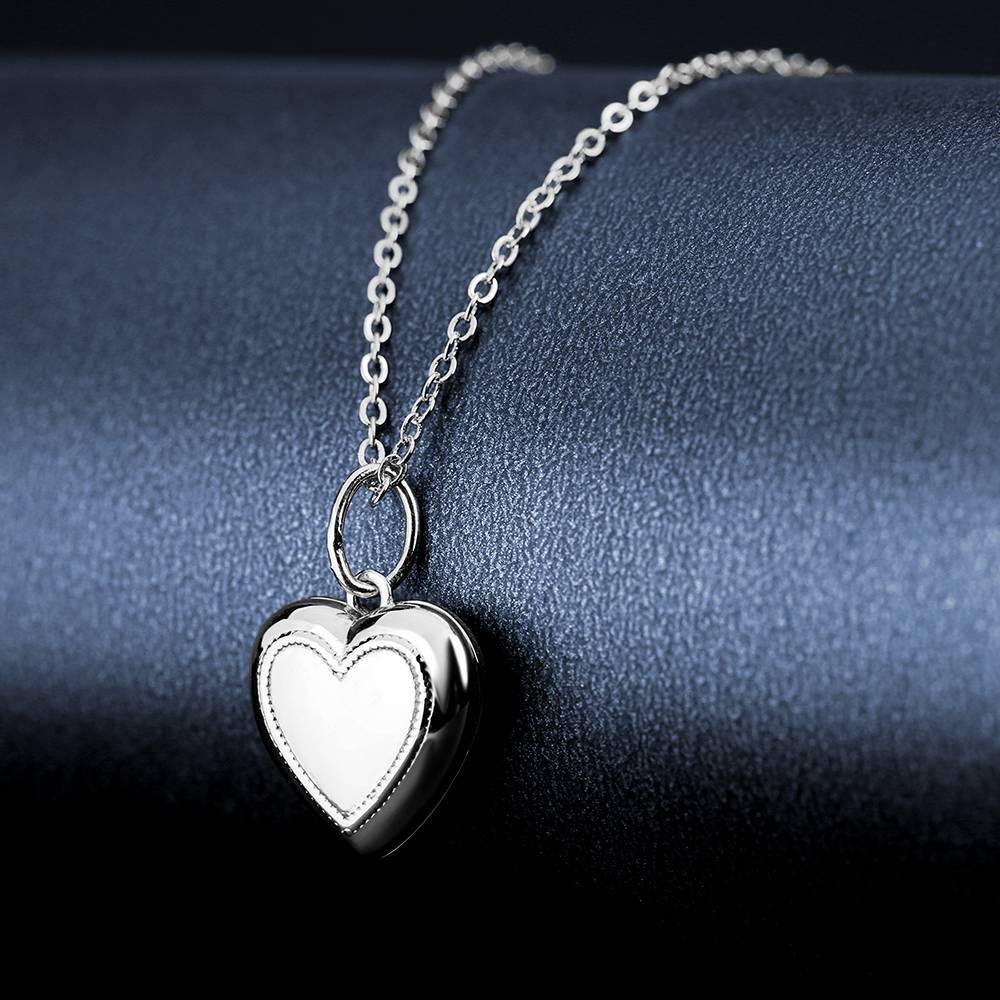 Heart Printing Photo Locket Necklace with Engraving Platinum Plated - yournamencklaceuk