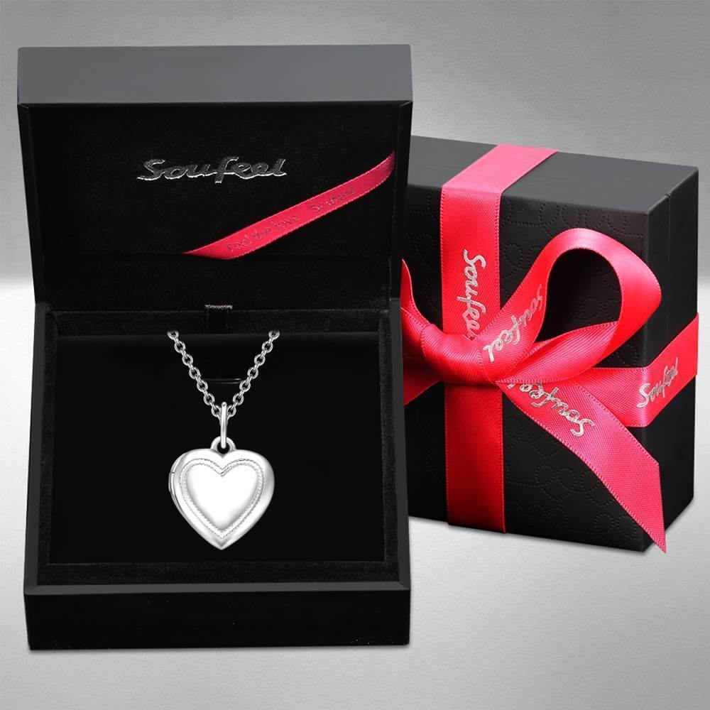 Heart Printing Photo Locket Necklace with Engraving Platinum Plated - yournamencklaceuk