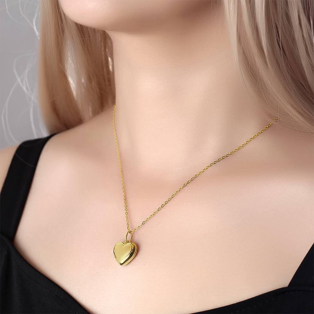 Heart Printing Photo Locket Necklace with Engraving 14k Gold Plated - yournamencklaceuk