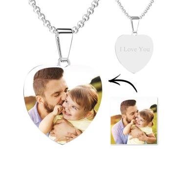 Stainless Steel Photo Heart Tag Necklace Engraved Pendant