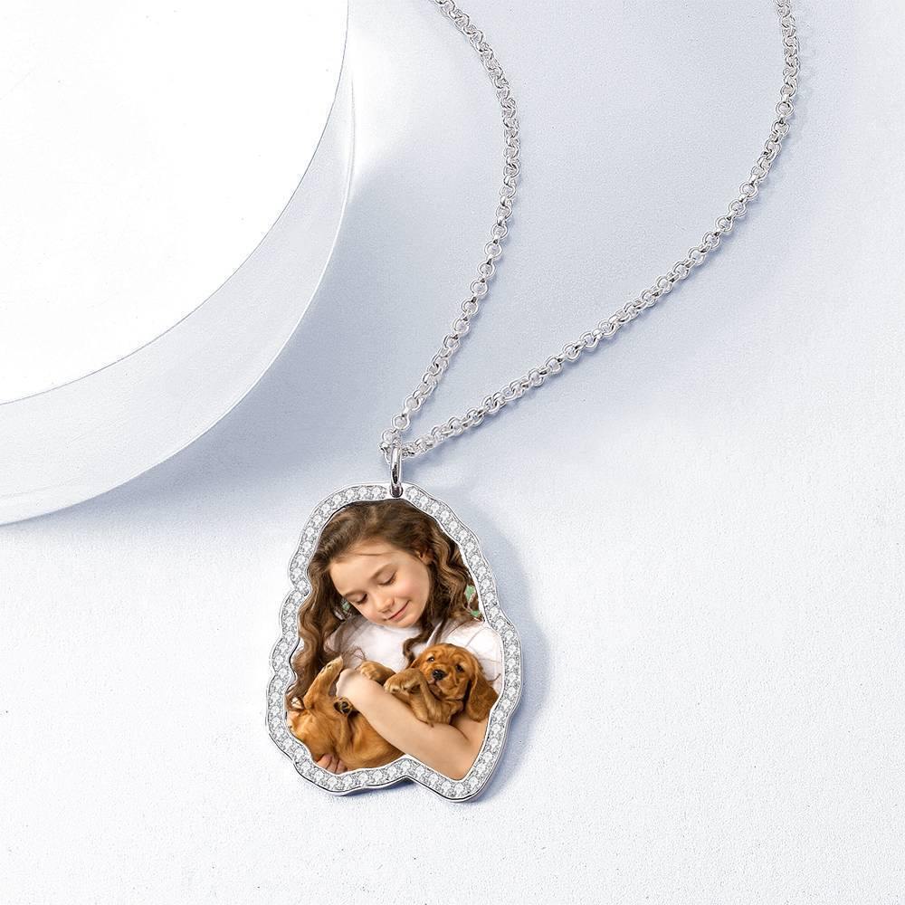 Photo Engraved Necklace, Rhinestone Crystal Cute Necklace Platinum Plated Silver - Colorful - yournamencklaceuk