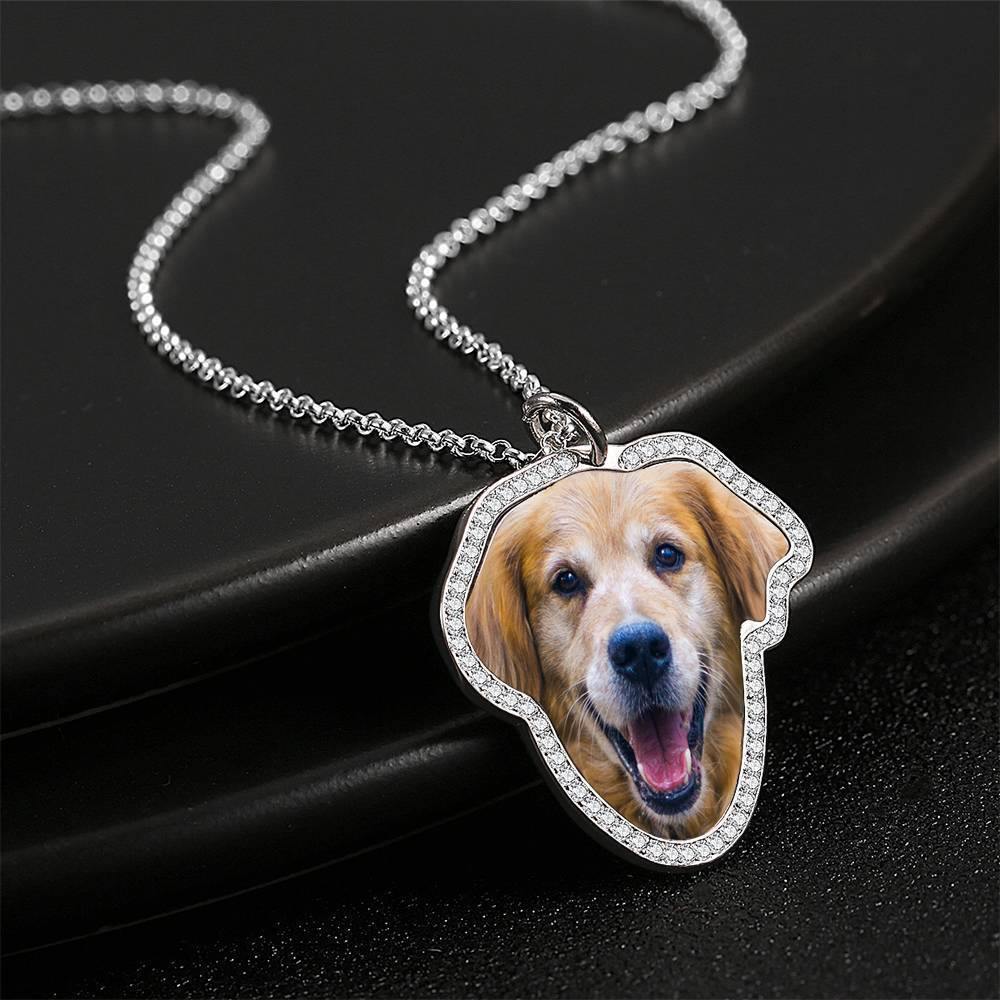 Photo Engraved Necklace, Rhinestone Crystal Cute Necklace Platinum Plated Silver - Colorful - yournamencklaceuk