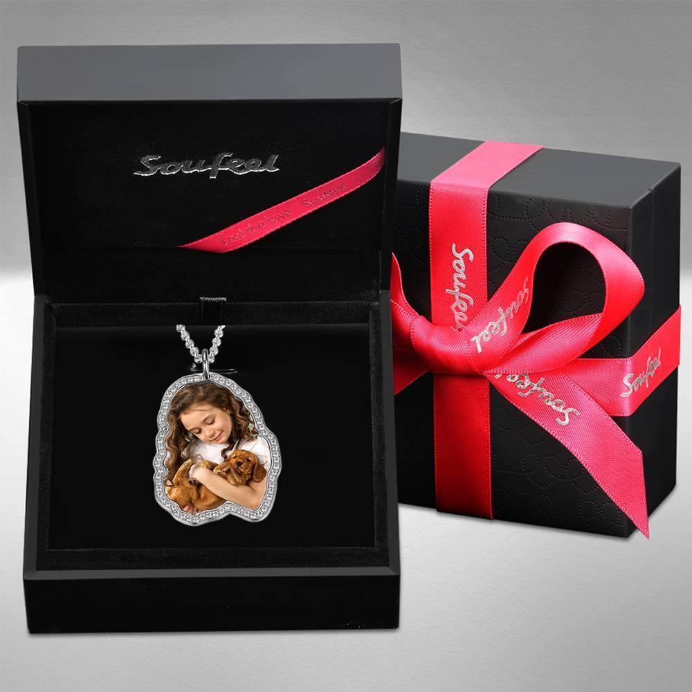 Photo Engraved Necklace, Rhinestone Crystal Cute Necklace Platinum Plated Silver - Colorful - yournamencklaceuk