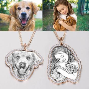 Photo Engraved Necklace, Rhinestone Crystal Memorial Gift Necklace Rose Gold Plated - Sketch - yournamencklaceuk
