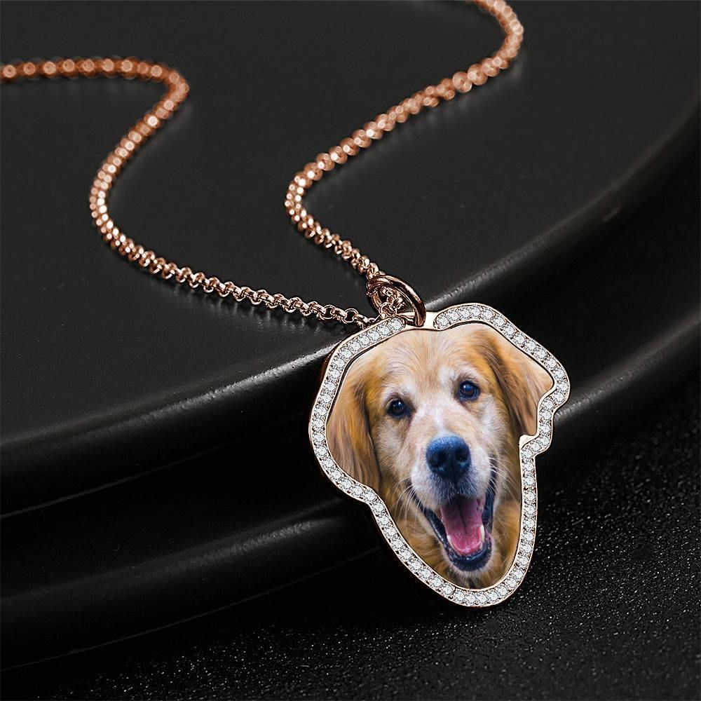 Photo Engraved Necklace, Rhinestone Crystal Memorial Gift Necklace Rose Gold Plated - Colorful - yournamencklaceuk