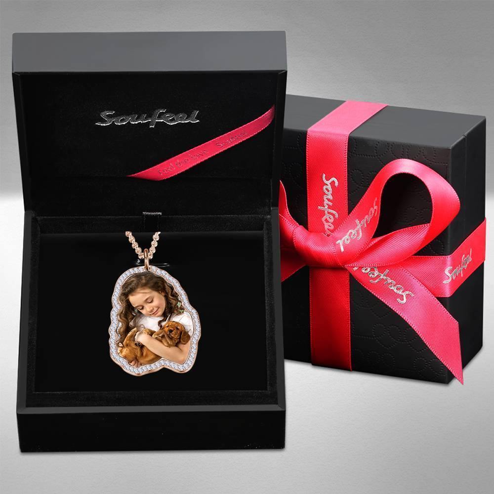 Photo Engraved Necklace, Rhinestone Crystal Memorial Gift Necklace Rose Gold Plated - Colorful - yournamencklaceuk