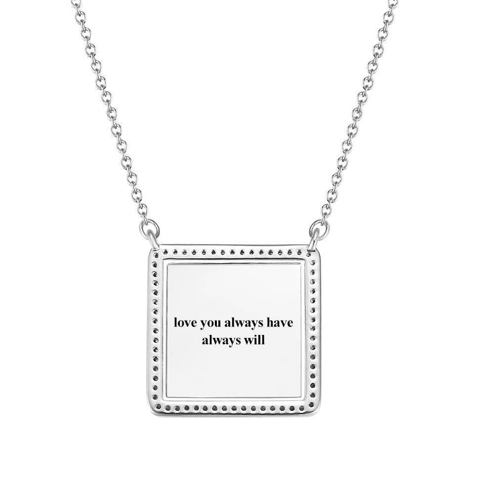 Photo Engraved Necklace Rhinestone Crystal Square Shape Photo Necklace Platinum Plated Silver - Colorful - yournamencklaceuk