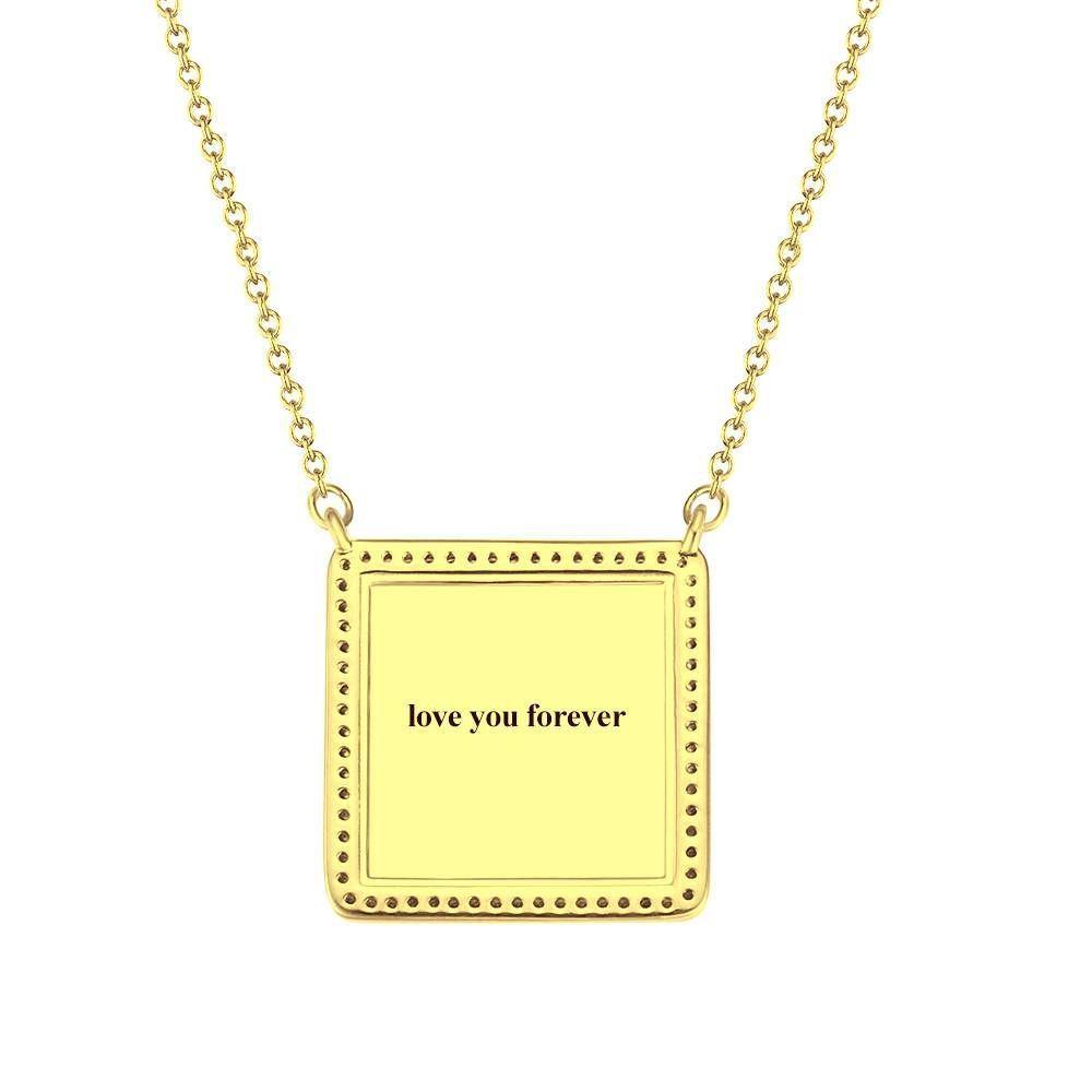 Photo Engraved Necklace Rhinestone Crystal Square Shape Photo Necklace 14K Plated Gold Golden - Colorful - yournamencklaceuk