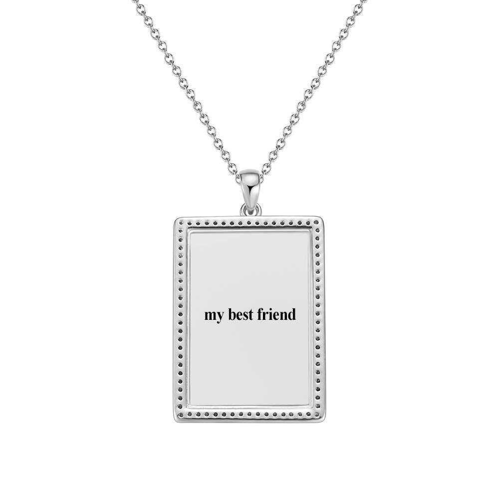 Photo Engraved Necklace Rhinestone Crystal, Photo Necklace Keepsake Gift Platinum Plated Silver - Colorful - yournamencklaceuk
