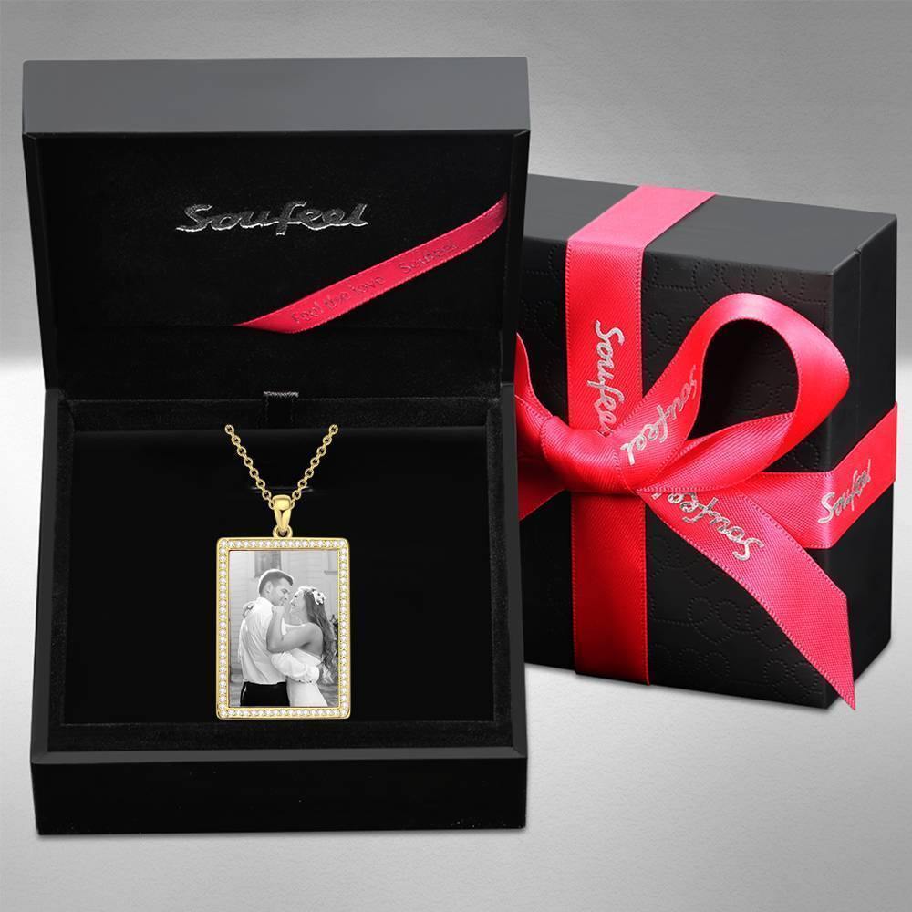 Photo Engraved Necklace Rhinestone Crystal, Photo Necklace Best Gift 14K Plated Gold Golden - Photocopying - yournamencklaceuk