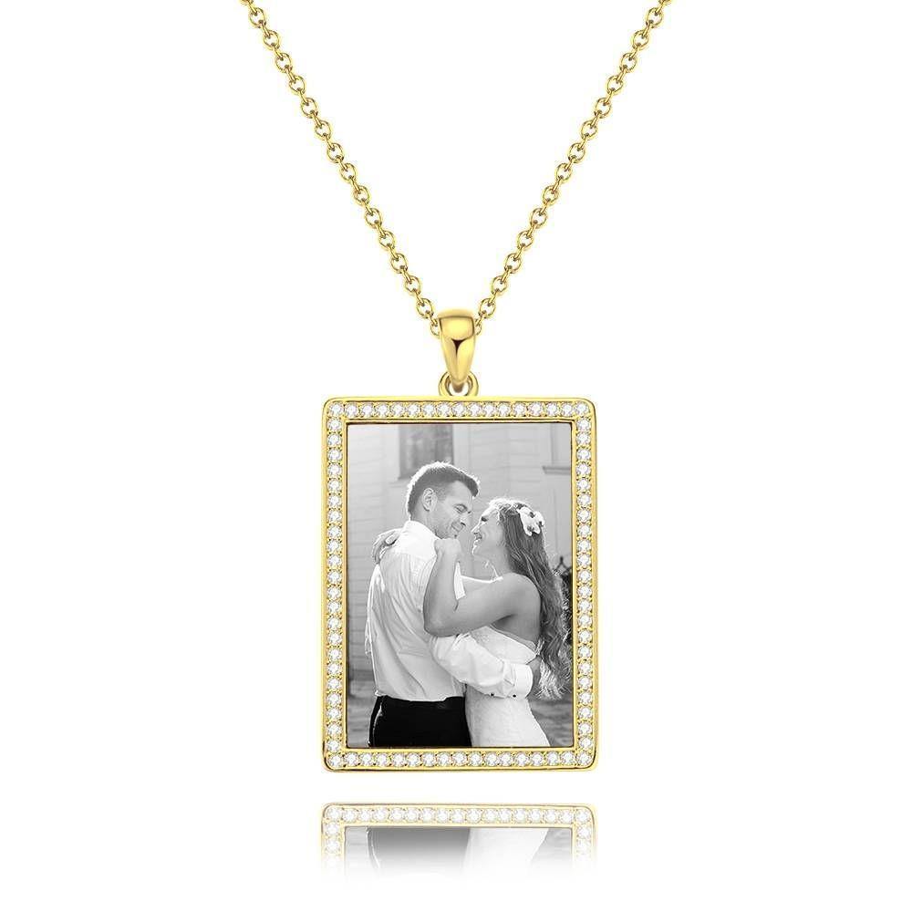 Photo Engraved Necklace Rhinestone Crystal, Photo Necklace Best Gift Rose Gold Plated - Photocopying - yournamencklaceuk