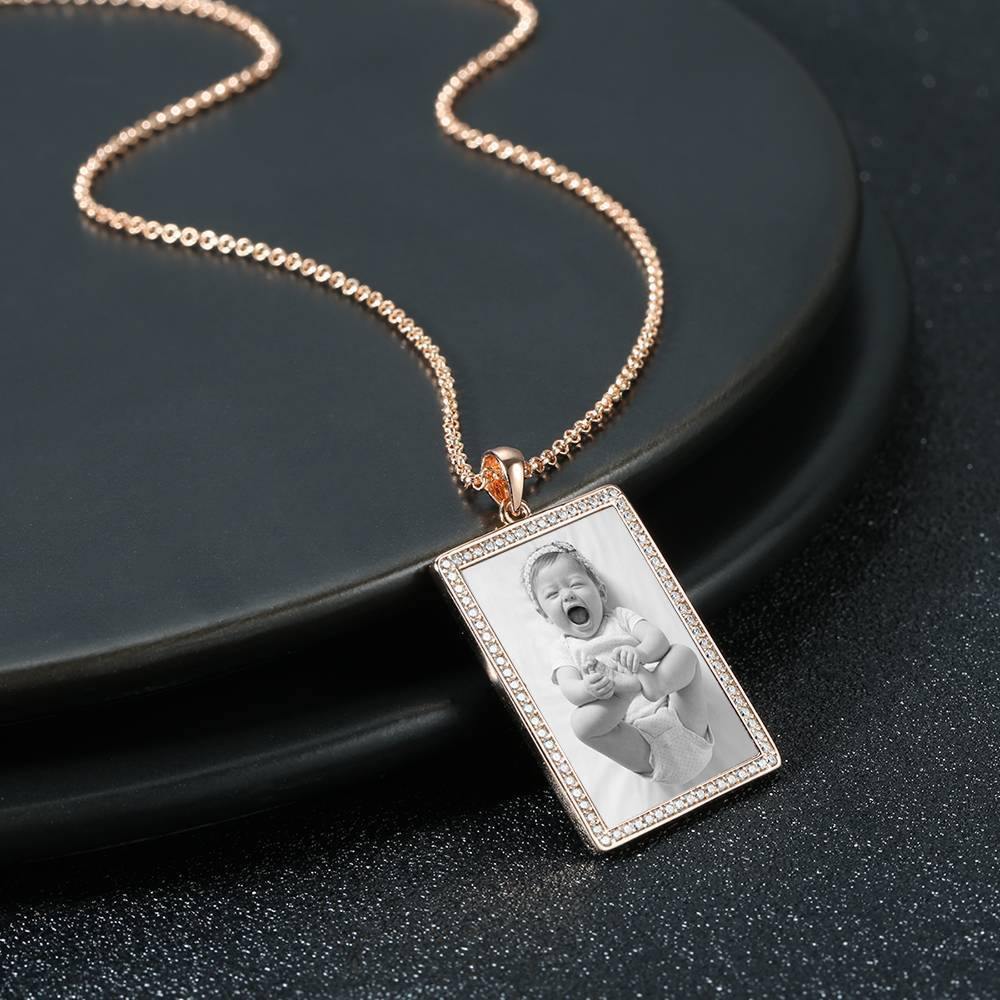Photo Engraved Necklace Rhinestone Crystal, Photo Necklace Best Gift Rose Gold Plated - Photocopying - yournamencklaceuk