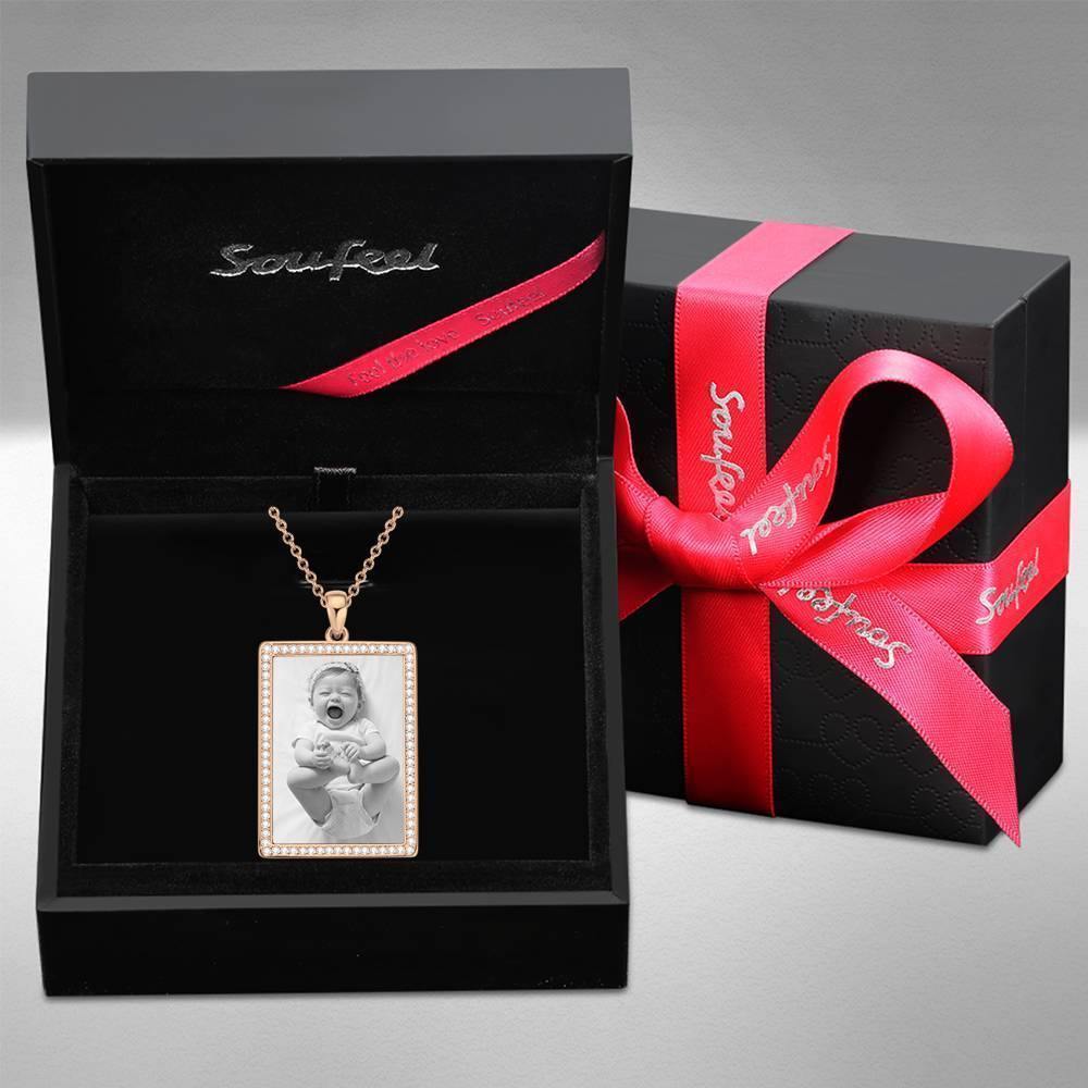 Photo Engraved Necklace Rhinestone Crystal, Photo Necklace Best Gift Rose Gold Plated - Photocopying - yournamencklaceuk