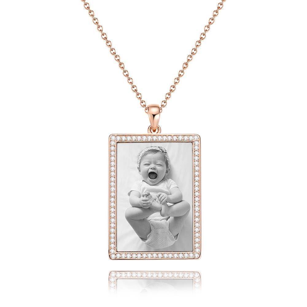 Photo Engraved Necklace Rhinestone Crystal, Photo Necklace Best Gift Rose Gold Plated - Photocopying - yournamencklaceuk