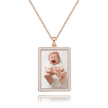 Photo Engraved Necklace Rhinestone Crystal, Photo Necklace Keepsake Gift Rose Gold Plated - Colorful - yournamencklaceuk