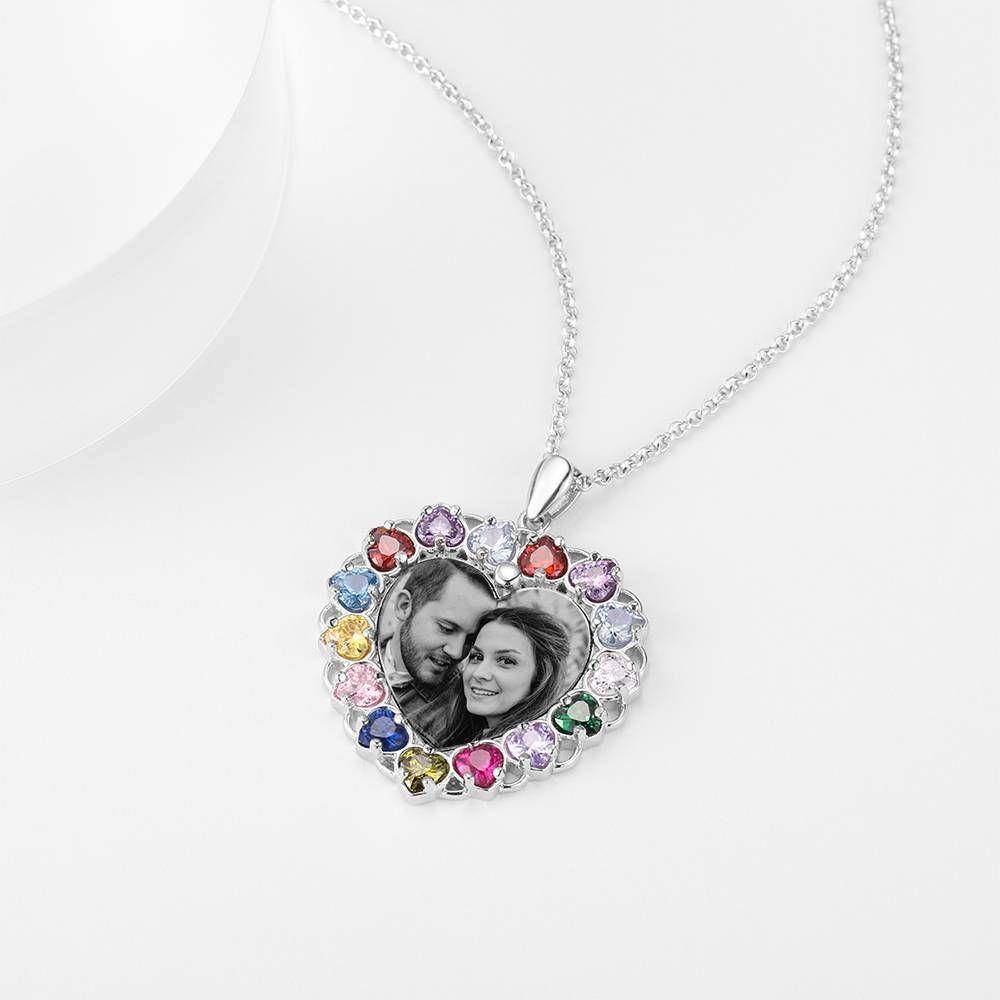 Photo Engraved Necklace Rhinestone Crystal Colorful, Heart-shaped Photo Necklace Best Gift Platinum Plated Silver - Photocopying - yournamencklaceuk