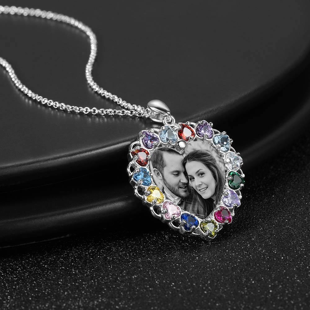 Photo Engraved Necklace Rhinestone Crystal Colorful, Heart-shaped Photo Necklace Best Gift Platinum Plated Silver - Photocopying - yournamencklaceuk