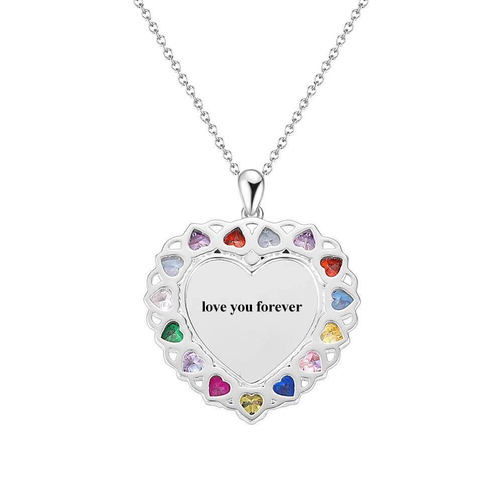 Photo Engraved Necklace Rhinestone Crystal Colorful, Heart-shaped Photo Necklace Keepsake Gift Platinum Plated Silver - Colorful - yournamencklaceuk