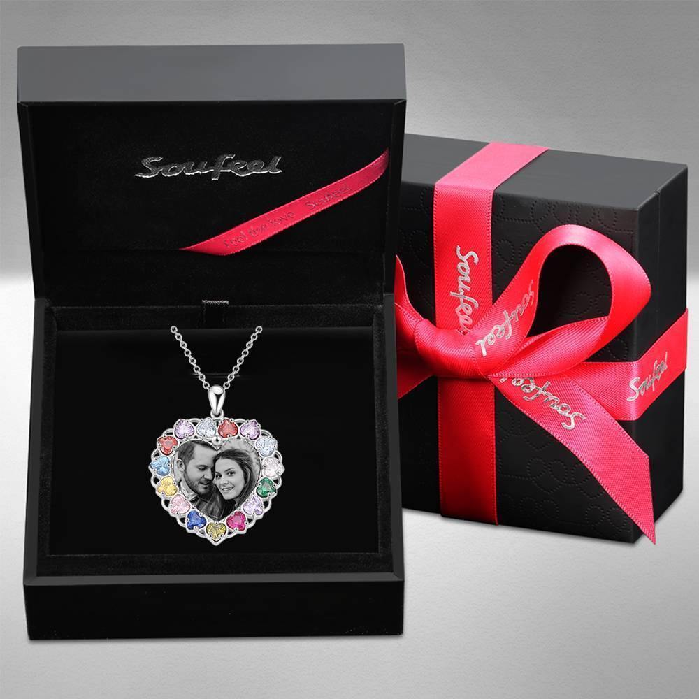 Photo Engraved Necklace Rhinestone Crystal Colorful, Heart-shaped Photo Necklace Best Gift Platinum Plated Silver - Photocopying - yournamencklaceuk