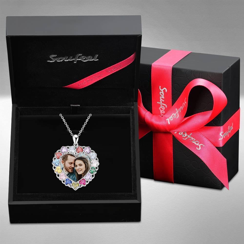 Photo Engraved Necklace Rhinestone Crystal Colorful, Heart-shaped Photo Necklace Keepsake Gift Platinum Plated Silver - Colorful - yournamencklaceuk
