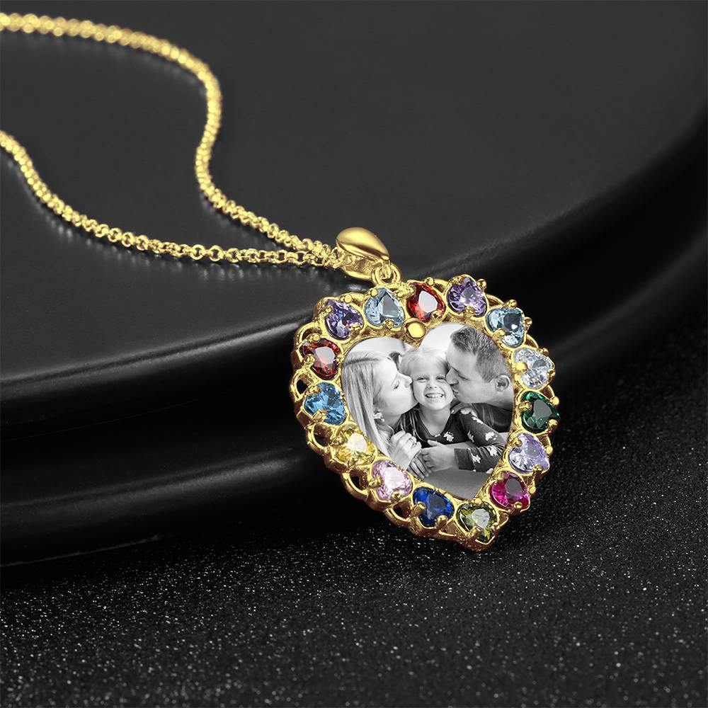 Photo Engraved Necklace Rhinestone Crystal Colorful, Heart-shaped Photo Necklace Best Gift 14K Plated Gold Golden - Photocopying - yournamencklaceuk