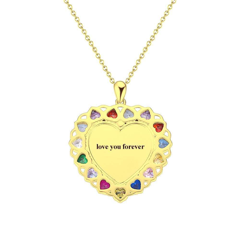 Photo Engraved Necklace Rhinestone Crystal Colorful, Heart-shaped Photo Necklace Keepsake Gift 14K Plated Gold Golden - Colorful - yournamencklaceuk