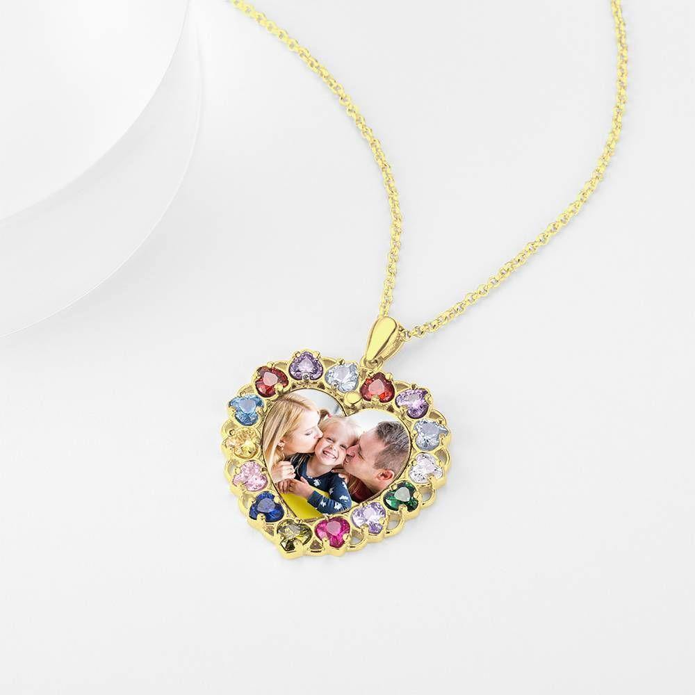 Photo Engraved Necklace Rhinestone Crystal Colorful, Heart-shaped Photo Necklace Keepsake Gift 14K Plated Gold Golden - Colorful - yournamencklaceuk