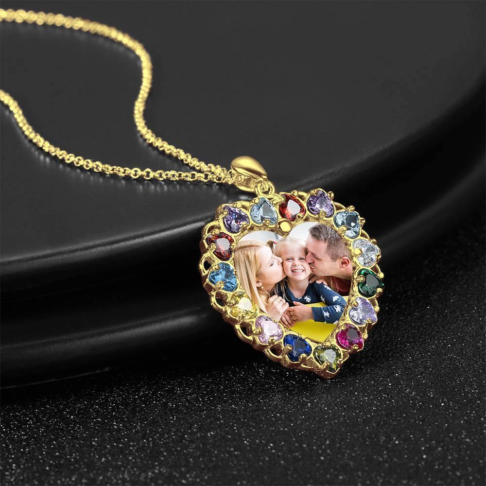 Photo Engraved Necklace Rhinestone Crystal Colorful, Heart-shaped Photo Necklace Keepsake Gift 14K Plated Gold Golden - Colorful - yournamencklaceuk