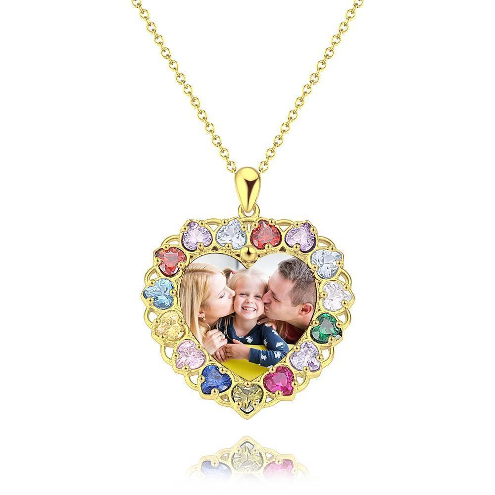 Photo Engraved Necklace Rhinestone Crystal Colorful, Heart-shaped Photo Necklace Keepsake Gift 14K Plated Gold Golden - Colorful - yournamencklaceuk